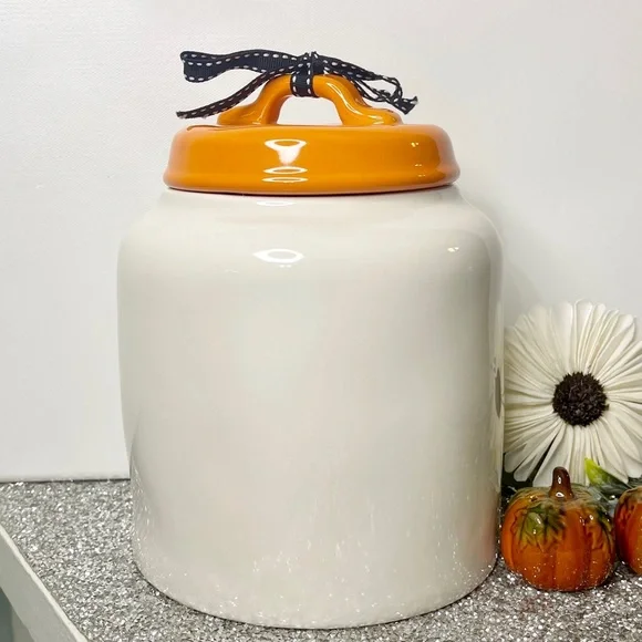 Rae Dunn Halloween Tricks and Treats White Cookie Jar Canister New - Picture 7 of 9